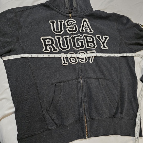 Y2K Usa Rugby Mens Full Zip Hoodie Sweater Size 2XL Embroidered 90S Grunge - Picture 6 of 7